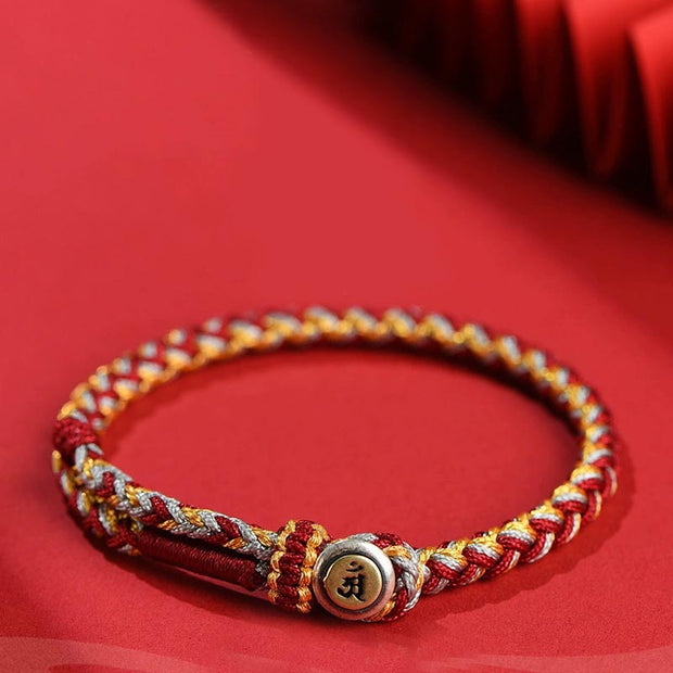 Buddha Stones Handmade 925 Sterling Silver Year of the Dragon Chinese Zodiac Natal Buddha Protection Rope Bracelet
