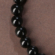 Buddha Stones Natural Black Obsidian Hetian Jade Gourd Double Happiness Strength Bracelet Bracelet BS 7