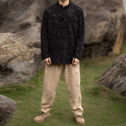Buddha Stones Bamboo Leaves Clothing Chinese Tang Suit Jacket Coat Men Clothing