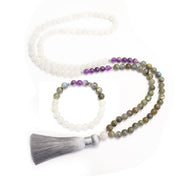 Buddha Stones 108 Mala Beads White Agate Amethyst Black Glitter Stone Protection Bracelet