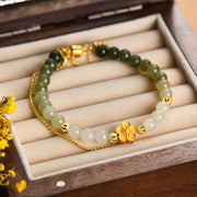 Buddha Stones 925 Sterling Silver Natural Hetian Jade Peach Blossom Luck Chain Bracelet Bracelet BS 1