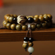 Buddha Stones Green Sandalwood Bodhi Seed Lotus Soothing Double Wrap Bracelet Bracelet BS Green Sandalwood(Cure♥Positive)