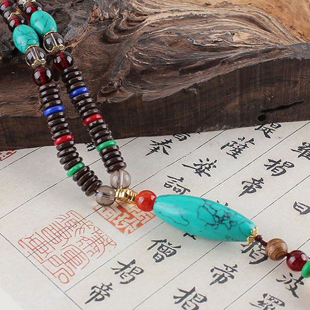 Buddha Stones Wenge Wood Turquoise Stone Protection Calm Necklace Pendant Necklaces & Pendants BS 2