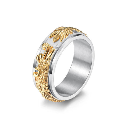 Buddha Stones Dragon Titanium Steel Stimulation Rotatable Ring (Extra 30% Off | USE CODE: FS30) Ring BS Khaki US9