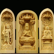 Buddha Stones Hand-carved Portable Buddha Boxwood Serenity Home Decoration Altar Prayer Altar BS Mahāvairocana