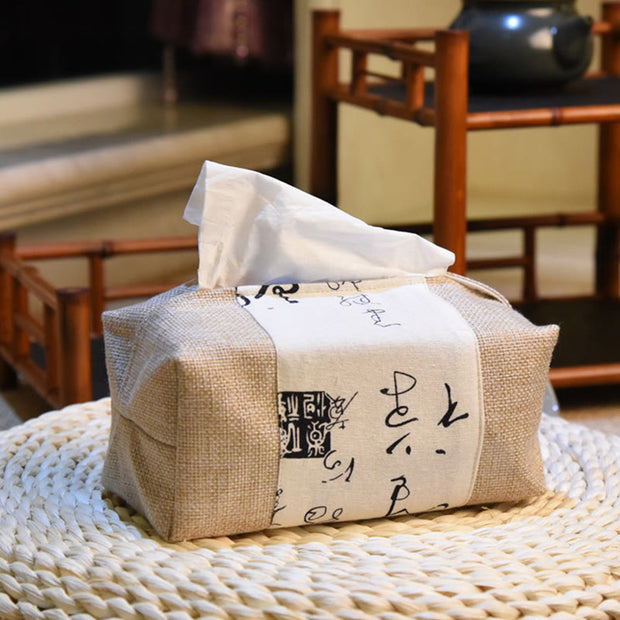 Buddha Stones Koi Fish Calligraphy Blue And White Porcelain Cotton Linen Tissue Box Cover Rectangular Tissue Box Holder Decoration