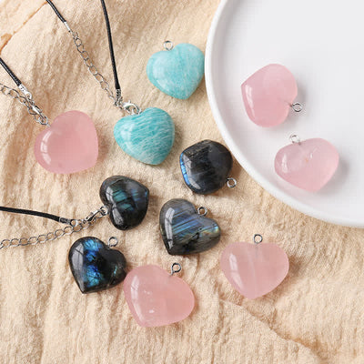 Buddha Stones Labradorite Amazonite Pink Crystal Love Heart Support Necklace Pendant Necklaces & Pendants BS main
