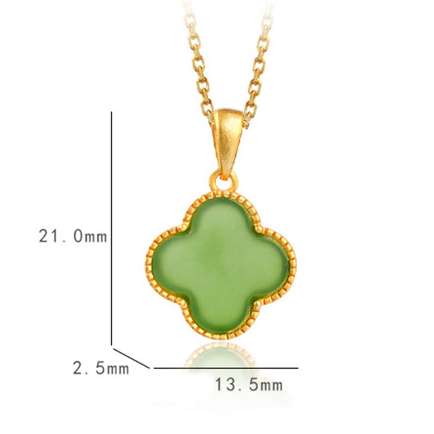 Buddha Stones 925 Sterling Silver Natural Hetian Jade Luck Four Leaf Clover Necklace Pendant Necklaces & Pendants BS 7