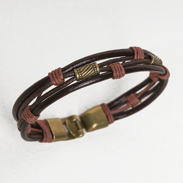 Buddha Stones Vintage Leather Wrist Band Brown Rope Layered Bracelet Bangle Bracelet BS 2
