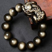 Buddha Stones FengShui PiXiu Golden Obsidian Protection Bracelet Bracelet BS 1