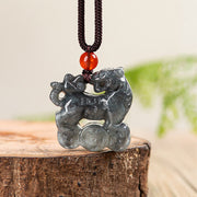 Buddha Stones Natural Jade Tiger Copper Coin Pattern Luck Necklace Pendant Necklaces & Pendants BS 4