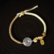 Buddha Stones Handmade White Agate Peace Buckle Luck Happiness Protection Weave String Bracelet Bracelet BS 5