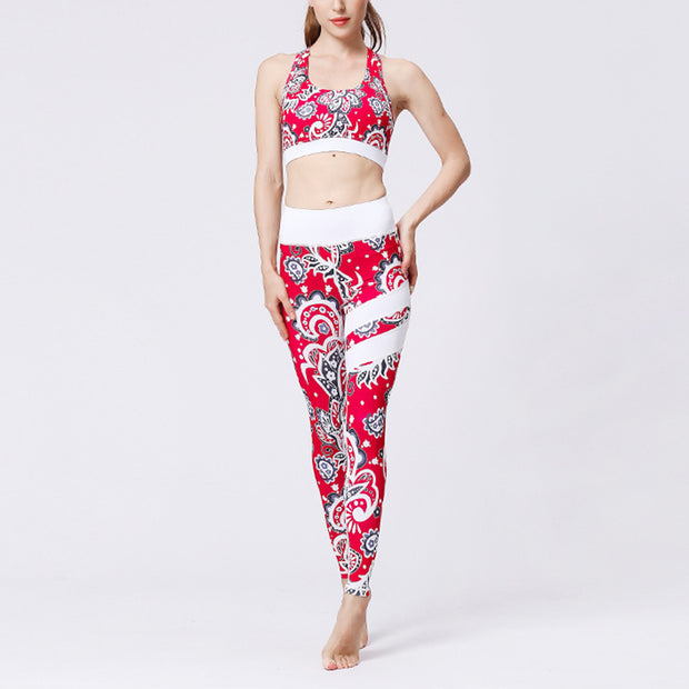 Buddha Stones 2Pcs Sunflower Flowers Leaves Print Top Pants Sports Fitness Yoga Women's Yoga Sets