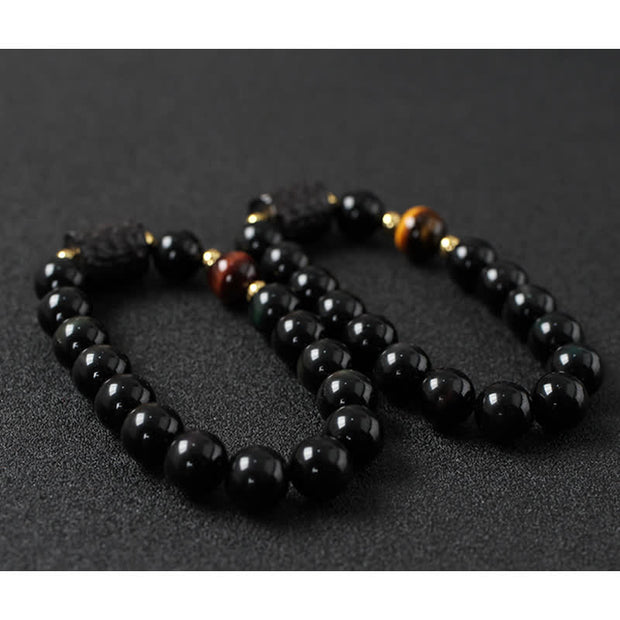 Black Obsidian Ebony Wood Red Tiger Eye Strength Couple Bracelet