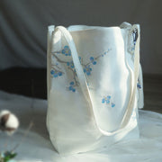 Buddha Stones Flower Crane Plum Blossom Embroidery Canvas Large Capacity Shoulder Bag Tote Bag Bag BS 22