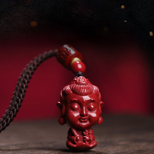 Buddha Stones Chinese Zodiac Natal Buddha Natural Cinnabar Amulet Keep Away Evil Spirits Necklace Pendant Necklaces & Pendants BS 6