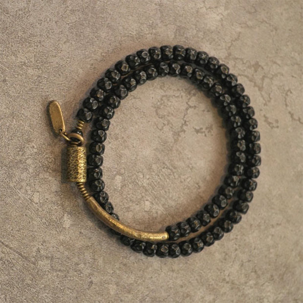 Buddha Stones Retro Coconut Shell Copper Happiness Triple Wrap Bracelet Bracelet BS 4
