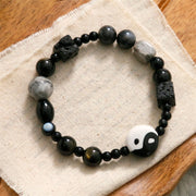 Buddha Stones Black Onyx Picasso Jasper Bead Yin Yang Fortune Protection Bracelet Bracelet BS 3