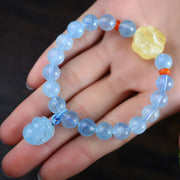 Buddha Stones Natural Aquamarine Amber Pixiu Peace Healing Charm Bracelet