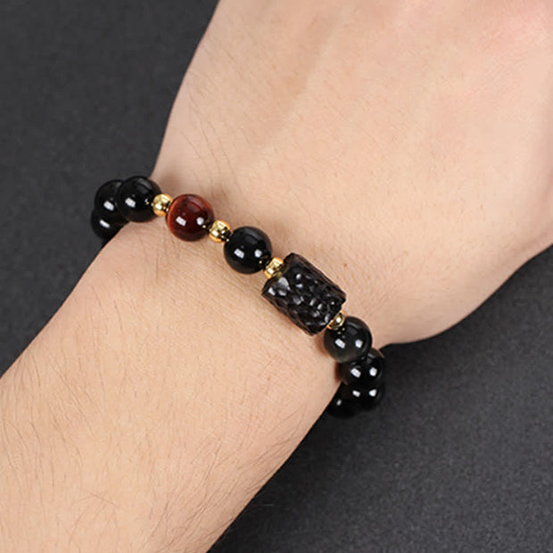 Black Obsidian Ebony Wood Red Tiger Eye Strength Couple Bracelet Bracelet BS 10