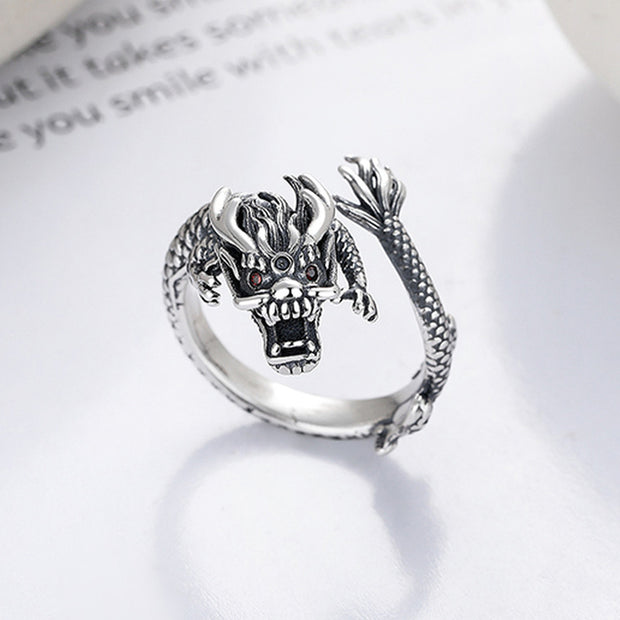 Buddha Stones Vintage 925 Sterling Silver Year Of The Dragon Design Luck Metal Ring Ring BS 1