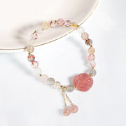 Buddha Stones Natural Strawberry Quartz Cat Paw Claw Colorful Rutilated Quartz Moonstone Love Bracelet Bracelet BS 5