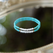 Buddha Stones 925 Sterling Silver Natural Turquoise Pearl Beaded Bracelet Bracelet BS 13