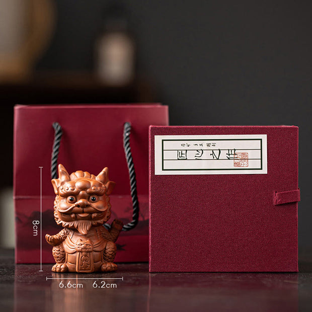 Buddha Stones Luck Dragon Wealth Tea Pet Purple Clay Figurine Decoration Decorations BS Little Dragon King-Brown(Gift Box)
