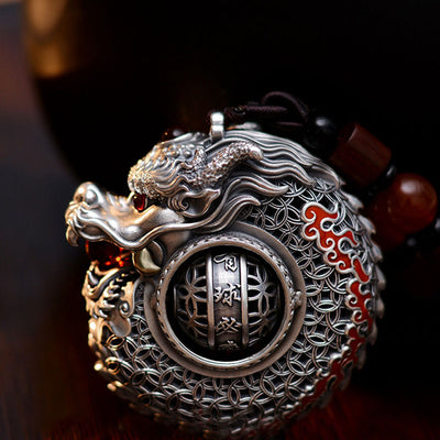 Buddha Stones 999 Sterling Silver Year of the Dragon Rotatable Ball Five Elements Copper Coin Strength Hanging Decoration Hanging Decoration BS 999 Sterling Silver