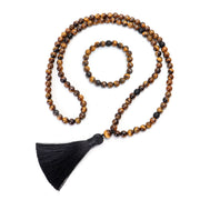 Buddha Stones 108 Beads Mala Tiger Eye Protection Tassel Bracelet Mala Bracelet BS 10