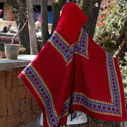 Buddha Stones Tibetan Shawl Red Love Heart Tassel Hooded Cloak Winter Cozy Travel Scarf Wrap