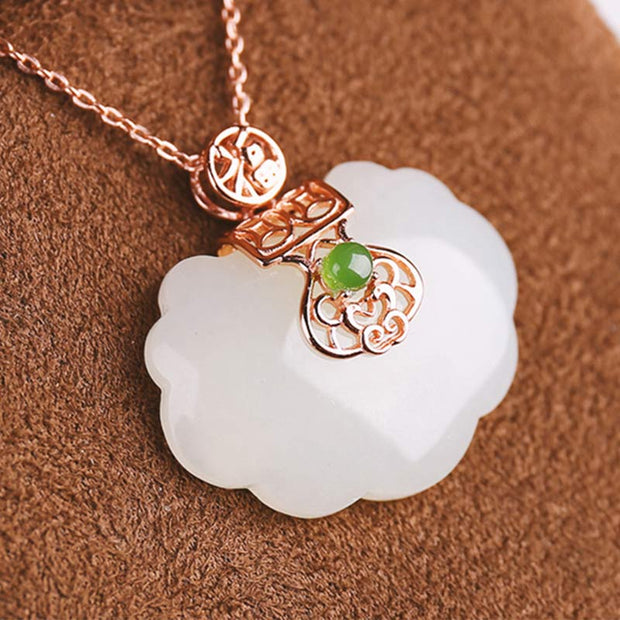 Buddha Stones 925 Sterling Silver White Jade Blessing Happiness Necklace Chain Pendant Necklaces & Pendants BS White Jade