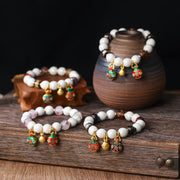 Buddha Stones Gold Swallowing Beast Family Charm Liuli Glass Colorful Porcelain Bead Luck Bracelet