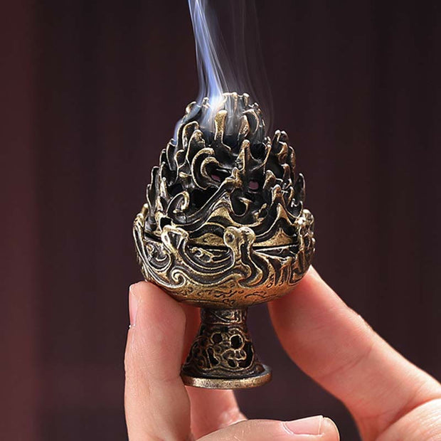 Buddha Stones Tibetan Mini Mountain Pattern Meditation Copper Alloy Incense Burner Incense Burner BS 8