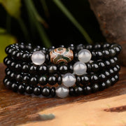 Buddha Stones 108 Beads Black Obsidian Dzi Bead Tiger Eye Agate Healing Mala Bracelet Bracelet BS 108 Beads Dzi Bead Agate