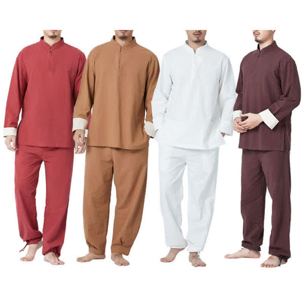 Buddha Stones Spiritual Zen Meditation Yoga Prayer Practice Cotton Linen Clothing Men's Set Clothes BS 17