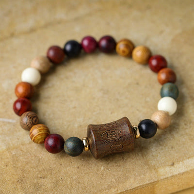 Buddha Stones Tibet Multicolored Sandalwood Om Mani Padme Hum Protection Bracelet