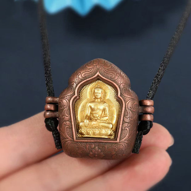 Buddha Stones Tibetan Gold Buddha Double Dorje Copper Serenity Ghau Prayer Box Necklace Pendant Necklaces & Pendants BS Buddha Symbol(Compassion♥Serenity)