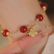 Buddha Stones 14k Gold Plated Red Agate Star Flower Charm Calm Bracelet Bracelet BS 5