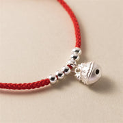 Buddha Stones Year of the Dragon 925 Sterling Silver Handmade Dragon Carved Success Braided Red Bracelet