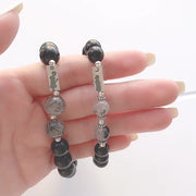 Buddha Stones 2pcs 925 Sterling Silver Obsidian Strength Magnetic Couple Bracelet