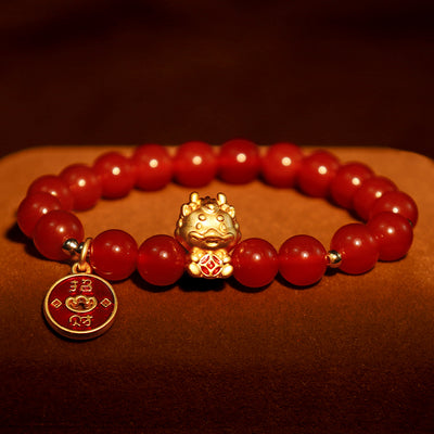Buddha Stones Year of the Dragon Natural Red Agate Copper Coin Attract Fortune Bracelet Bracelet BS main