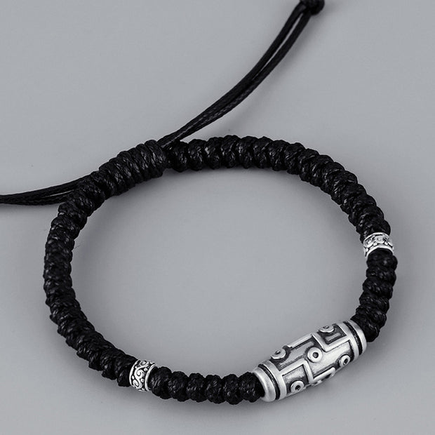 Buddha Stones 999 Sterling Silver Nine-Eye Dzi Bead Pattern Blessing Rope Bracelet Bracelet BS 3
