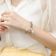 Buddha Stones Moonstone Strawberry Quartz Flower Healing Charm Bracelet Bracelet BS 4