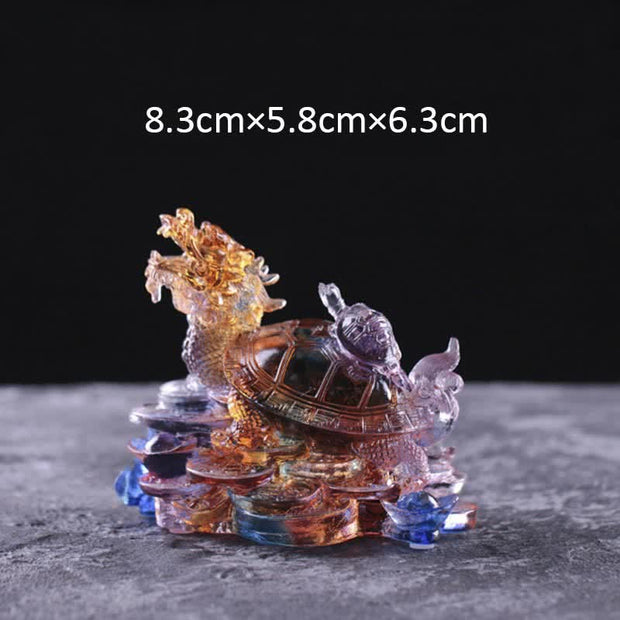 Buddha Stones Feng Shui Dragon Turtle Coins Handmade Liuli Crystal Luck Art Piece Home Office Decoration Decorations BS Colorful Small