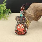 Tibet Ebony Five God of Wealth Thangka Necklace Pendant Necklaces & Pendants BS 4