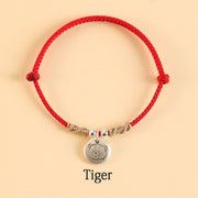 Buddha Stones Handmade 999 Sterling Silver Year of the Dragon Cute Chinese Zodiac Luck Braided Bracelet Bracelet BS Red Rope Tiger(Wrist Circumference 14-17cm)