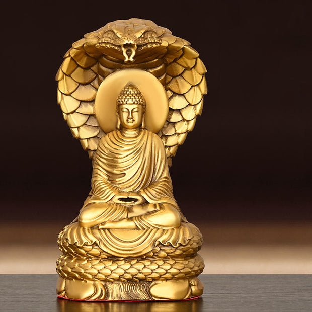 Buddha Stones Buddha Shakyamuni Snake Figurine Serenity Copper Statue Home Offering Decoration