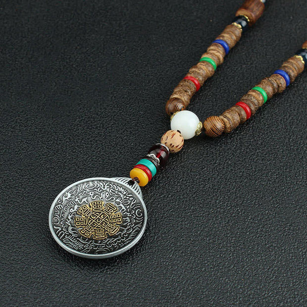 Buddha Stones Tibetan Om Mani Padme Hum Prayer Wheel Rotation Vajra Wood Necklace Pendant Necklaces & Pendants BS 23