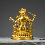 Buddha Stones Four-armed Manjusri Bodhisattva Gold Figurine Compassion Serenity Copper Statue Home Decoration Decorations BS 3